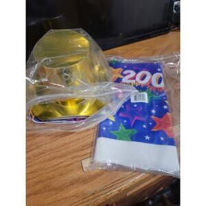 LOT OF 2 Paper Party Hats 2000 Millennium Table cloth, Napkins.